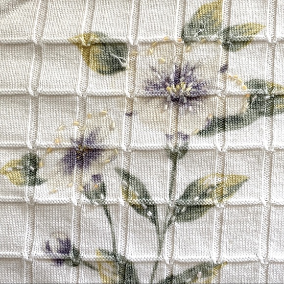 Alfred Dunner Vintage Short Sleeve Sweater - Purple and Green Floral Detail - Picture 3 of 6